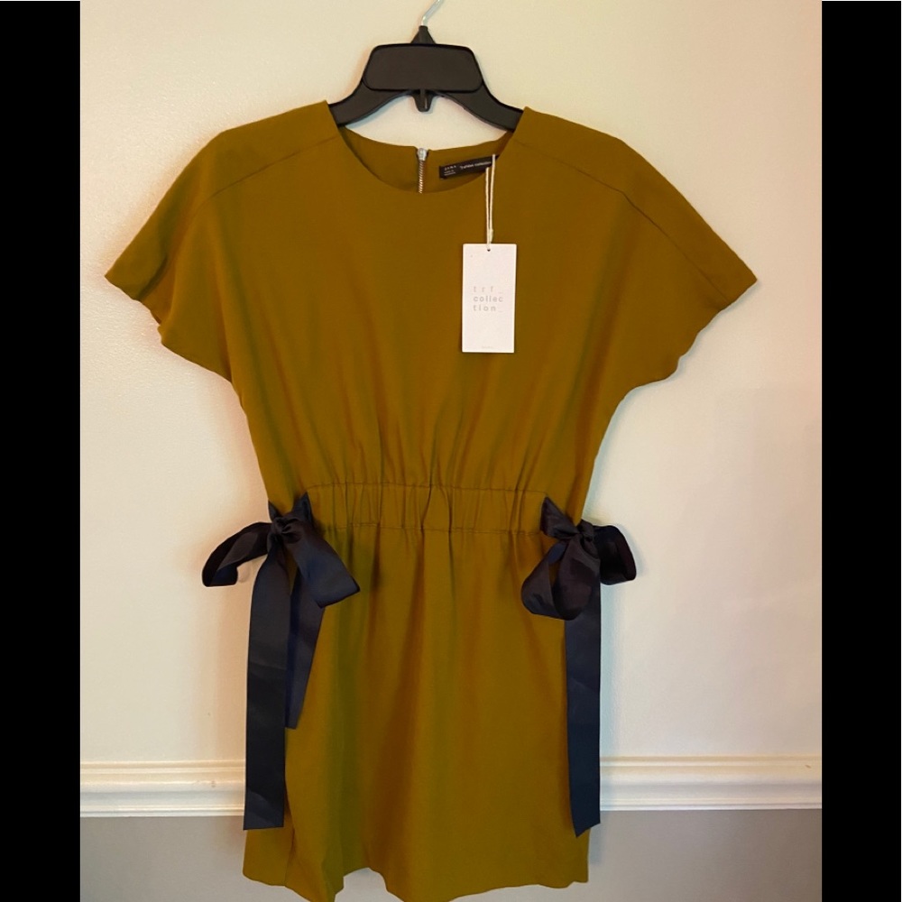 Zara mini dress fall bows sz Xs short mustard